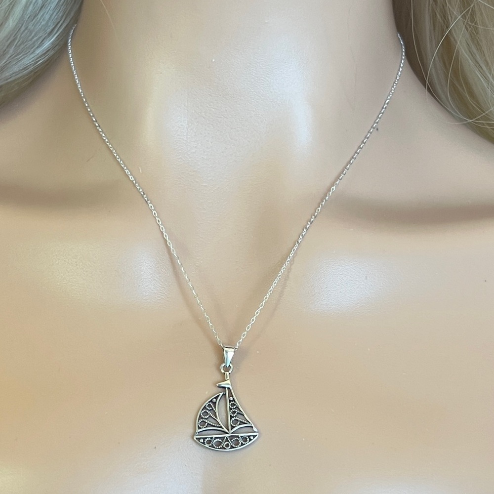 Elegant Silver Celtic Sailboat Pendant Necklace